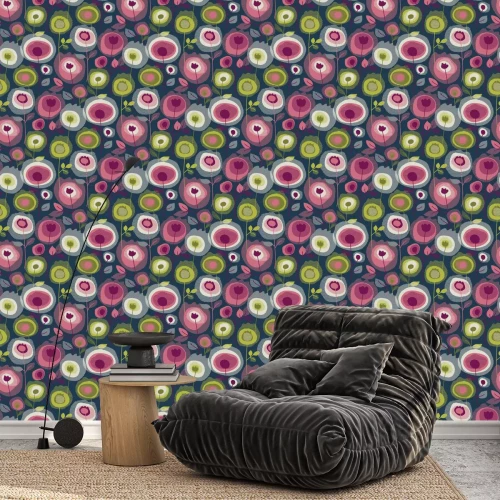 Behang Abstracte bloemen op een donkere achtergrond