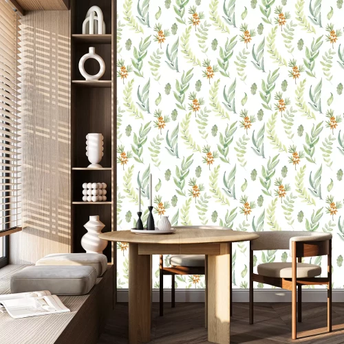 Behang Watercolor forest pattern.