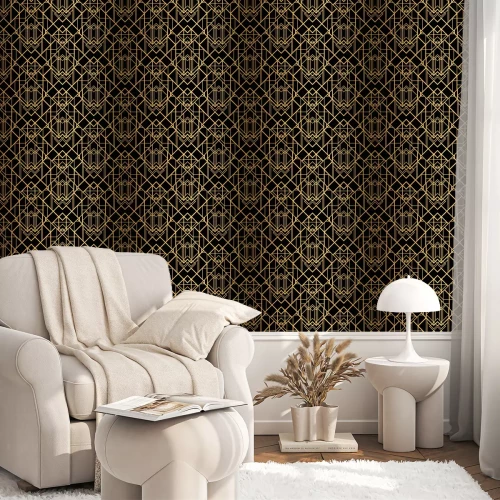 Behang Art Deco Pattern. Seamless black and gold background.