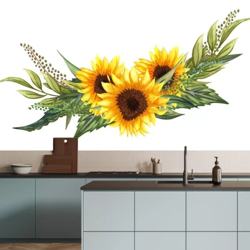 Sticker Drie zonnebloemen met bladeren