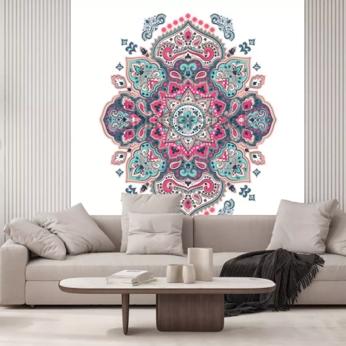 Sticker Indian floral paisley medallion pattern. Ethnic Mandala ornament. Vector Henna tattoo style. Can be used for textile, greeting card, coloring book, phone case print.