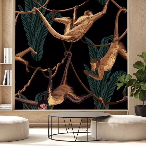 Sticker Hanging monkeys in the jungle seamless background