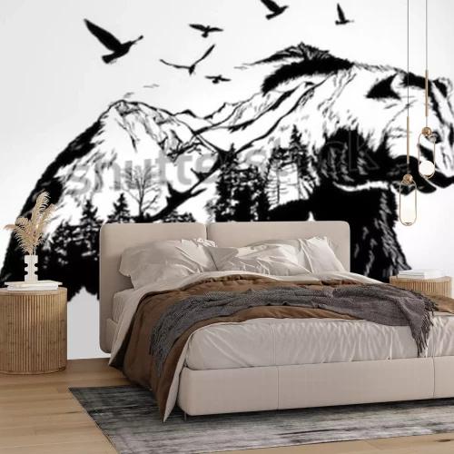 Sticker Vector Double exposure, bear for your design, wildlife concept