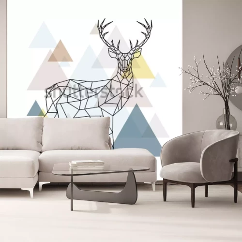 Sticker Abstract polygonal deer. Geometric hipster illustration. Reindeer with side view. Scandinavian style. Vector illustration.