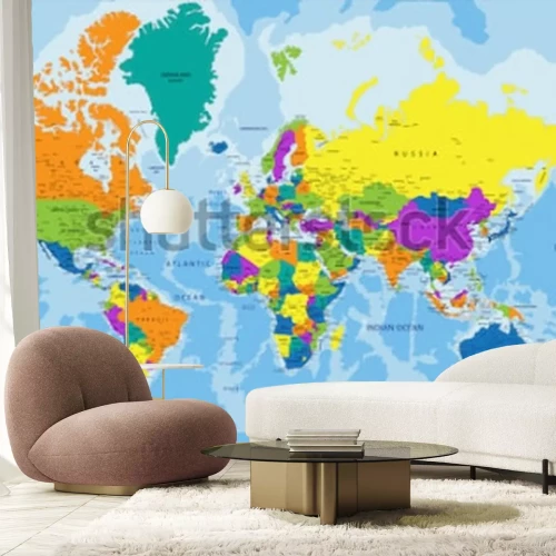 Sticker Colorful World political map with clearly labeled, separated layers. Vector illustration.