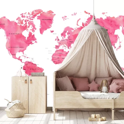 Fotobehang Een wereldkaart in roze tinten
