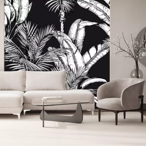 Sticker Witte tropische planten op een zwarte achtergrond