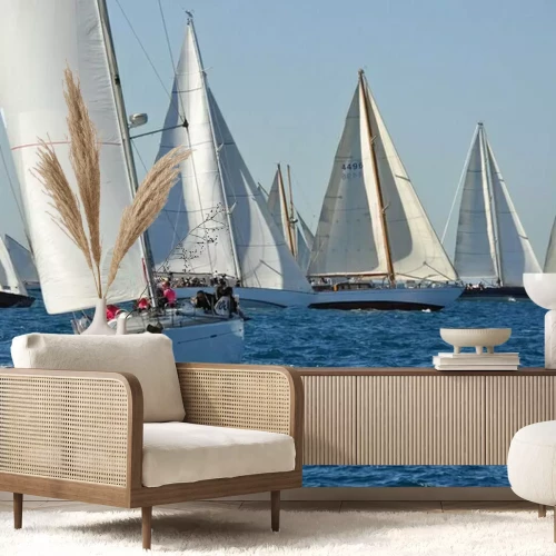 Fotobehang Regatta van zeilboten op zee