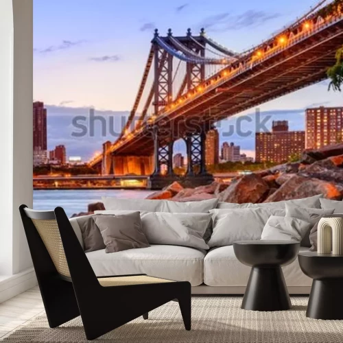 Fotobehang New York City, USA at the Manhattan Bridge spanning the East River.