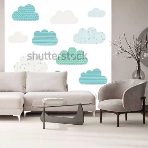 Sticker Blauw-witte wolken met verschillende patronen