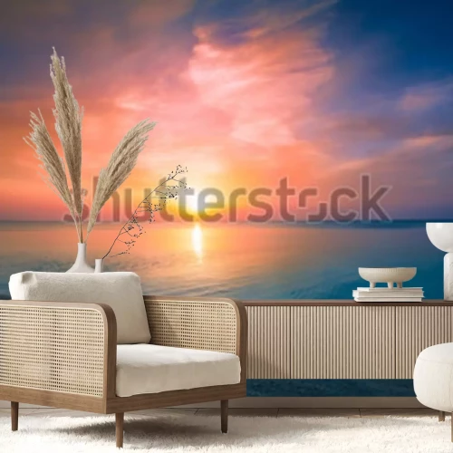 Fotobehang Zee strand en zonsondergang