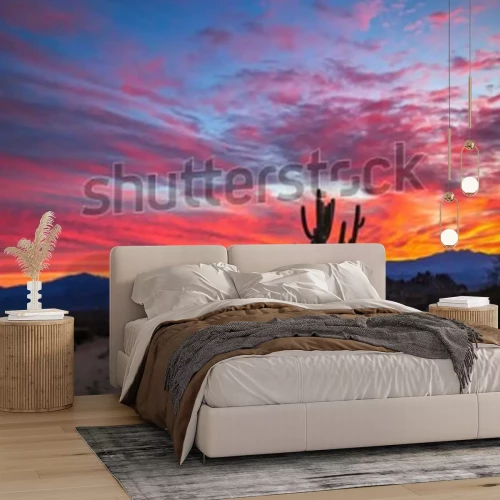 Fotobehang Kleurrijke zonsondergang in de woestijn