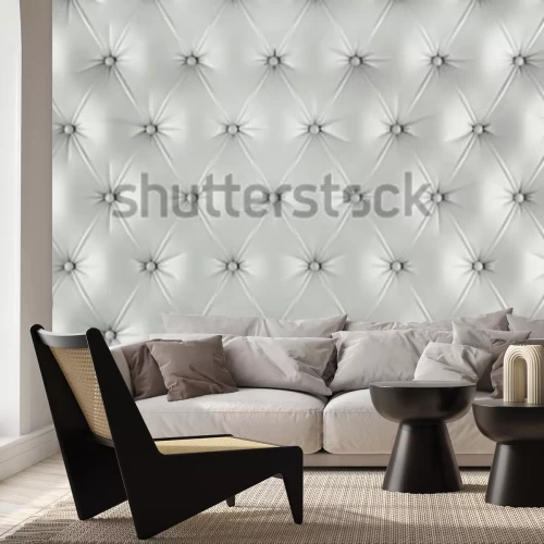 Sticker English ivory genuine leather upholstery, chesterfield style background. 3D rendering