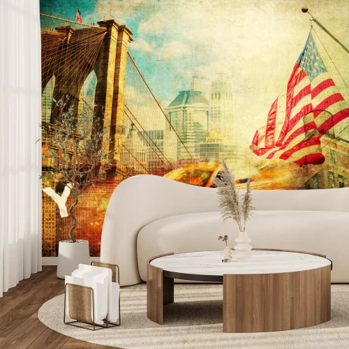 Fotobehang vintage style collage of New York city symbols