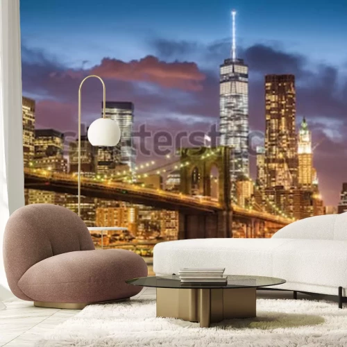 Fotobehang Verlichte Brooklyn Bridge