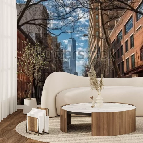 Fotobehang View of One World Trade Center from Soho in New York City on a warm winter morning