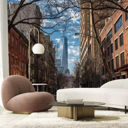 Fotobehang View of One World Trade Center from Soho in New York City on a warm winter morning