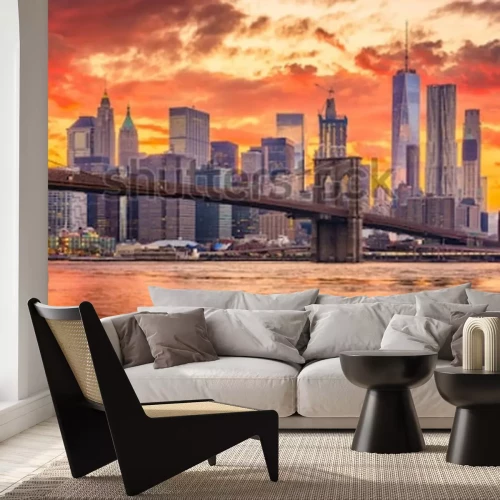 Fotobehang Zonsondergang achter New York