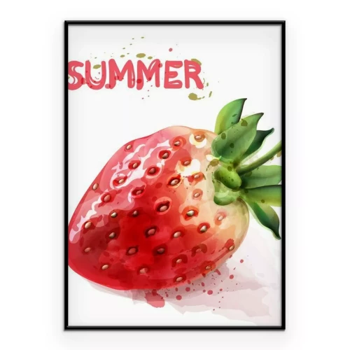 Poster Een schilderij van een sappige aardbei