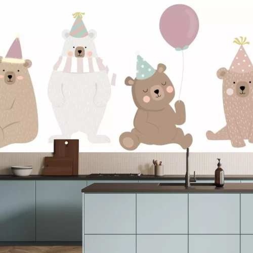 Sticker Cute bear character with friend. Vector illustration for birthday invitation,postcard and sticker