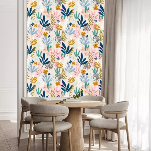 Behang Abstract patroon met kleurrijke bloemen en bladeren