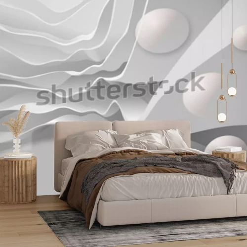 Sticker Abstracte achtergrond in de vorm van rock met ballen. Fotobehang voor interieur. 3D-rendering.