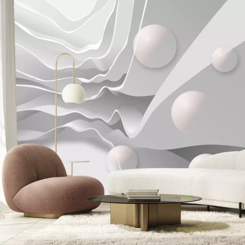 Sticker Abstracte achtergrond in de vorm van rock met ballen. Fotobehang voor interieur. 3D-rendering.