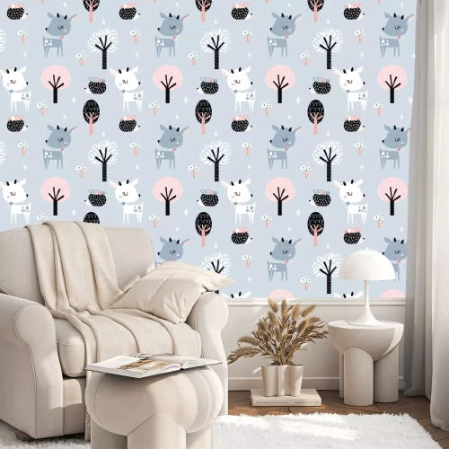 Behang Scandinavisch bos in blauw