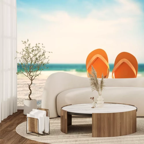 Sticker Orange flip flops on beach