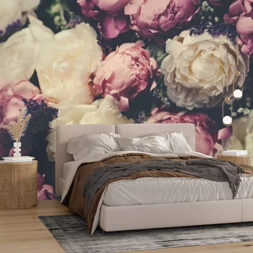 Fotobehang Vintage stijl bloemen pioenrozen