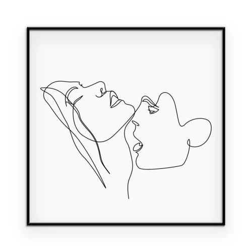 Poster Lijntekening met een verliefd stel