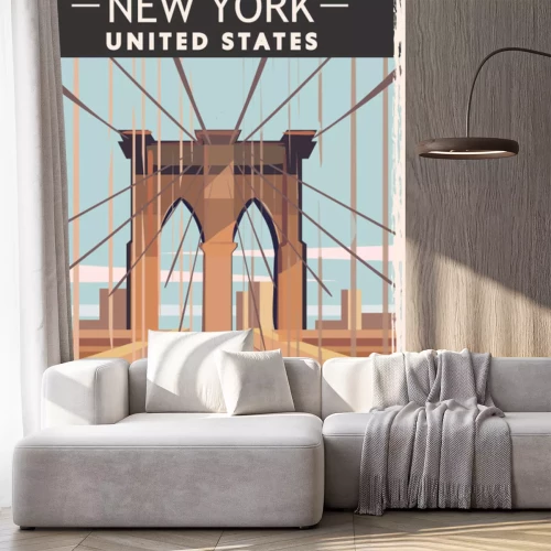 Sticker New York retro poster. USA New-York travel illustration.