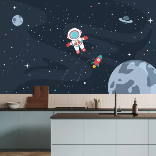 Sticker Astronaut maan planeet en ruimteschip