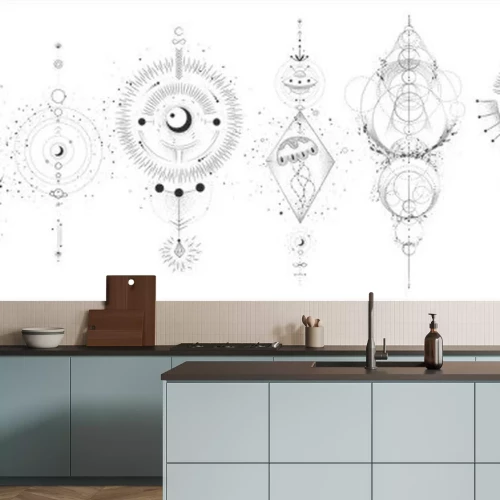 Sticker Tekening van zwart-witte fasen van de grafische maan sier