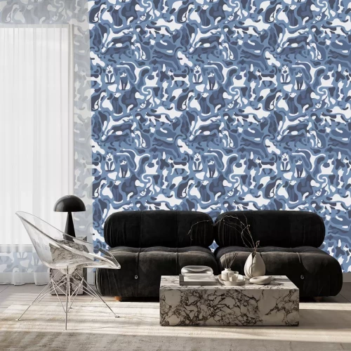 Behang Abstracte katten in blauwtinten
