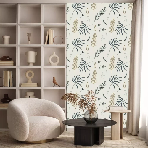Behang Grijze en beige bladeren in Scandinavische stijl