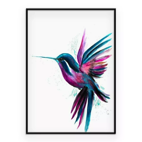 Poster Kleurrijke aquarel kolibrie op een witte achtergrond