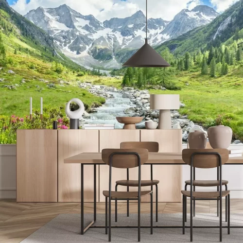 Fotobehang Rivier met berglandschap op de achtergrond