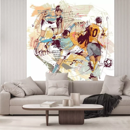 Fotobehang Moderne tekening van voetballers tijdens het spel