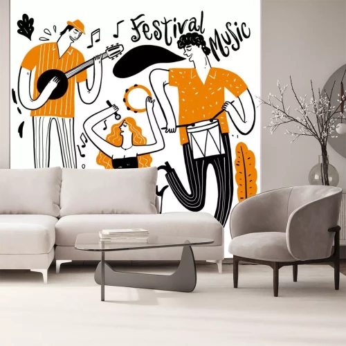 Sticker Hand drawing the musicians playing music. Vector Illustration doodle style.