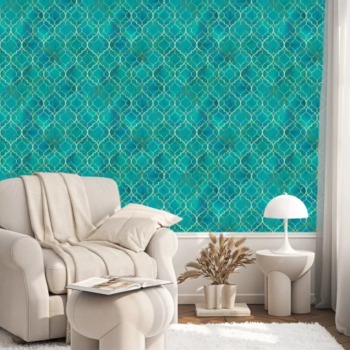 Behang Watercolor abstract geometric seamless pattern. Arab tiles. Kaleidoscope effect. Watercolour vintage mosaic texture
