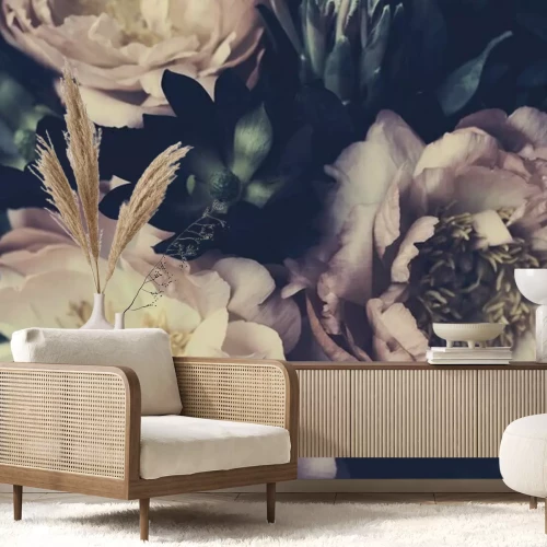 Fotobehang Retrofotografie met pioenrozen