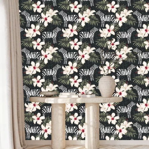 Behang Zebra stippen en tropische planten