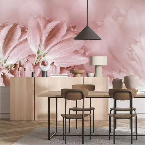 Fotobehang flowers tulups on background white-brown. Light brown flowers tulups. floral background.  Flower composition. Nature.