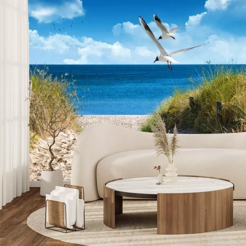 Fotobehang Strandopgang en blauwe zee