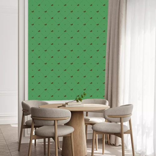 Behang Silhouetten van paarden en harten op een groene achtergrond