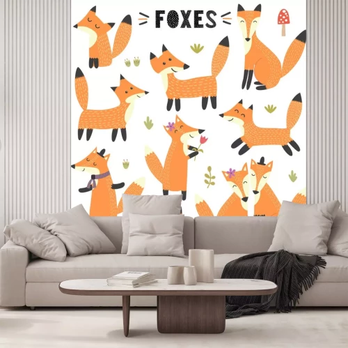 Sticker Set of cute foxes. Great for children and kids design. Vector illustration