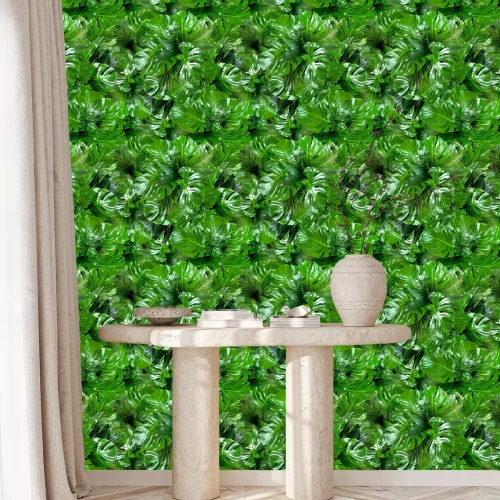 Behang Glanzende monsterabladeren