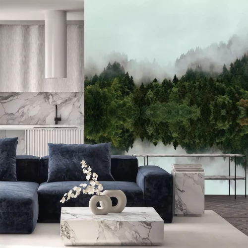 Sticker Dichte mist hangt over het bos