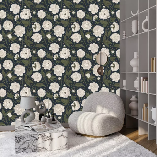 Behang Pioenrozen wit tegen de achtergrond van de sterrenhemel